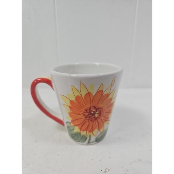 Dansk Handpainted Mug Ceramic Lemon Zest Yellow & Red Sunflower Coffee Tea - Picture 3 of 4